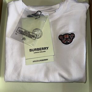 Burberry White Cotton Tee with Signature Check Bear Patch